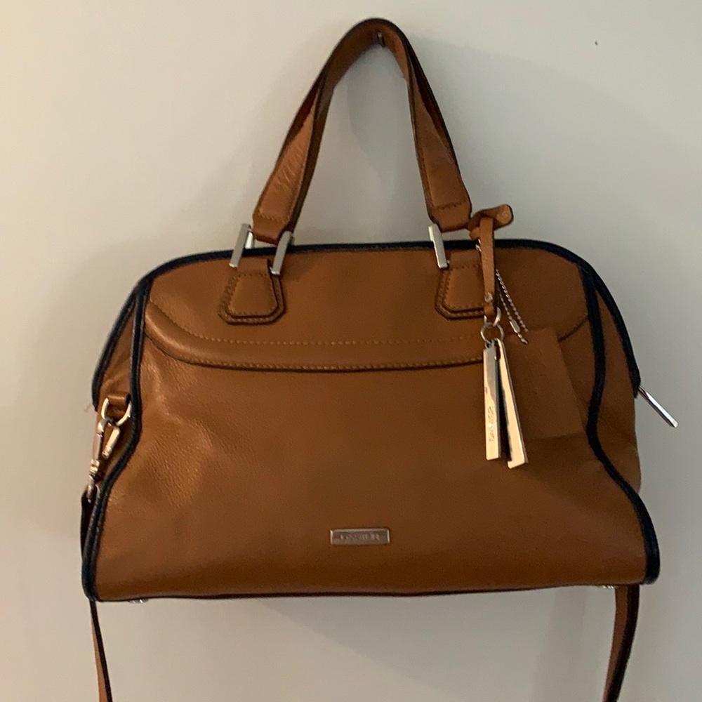 Beautiful cognac and navy genuine leather bag